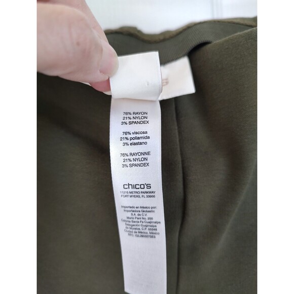 Chico's Size 1 Ankle Women's Medium Pull On Pants Olive Green Faux Pockets - Picture 4 of 6